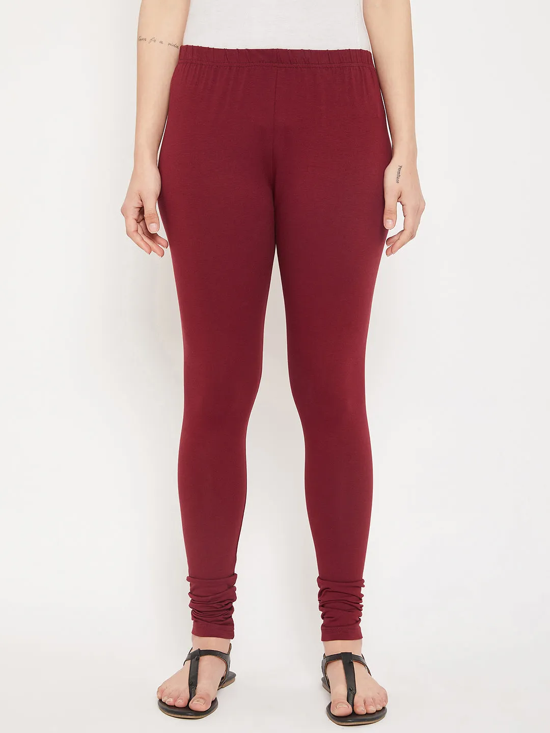 Women's Casual Skinny Fit Maroon  Mid rise Leggings