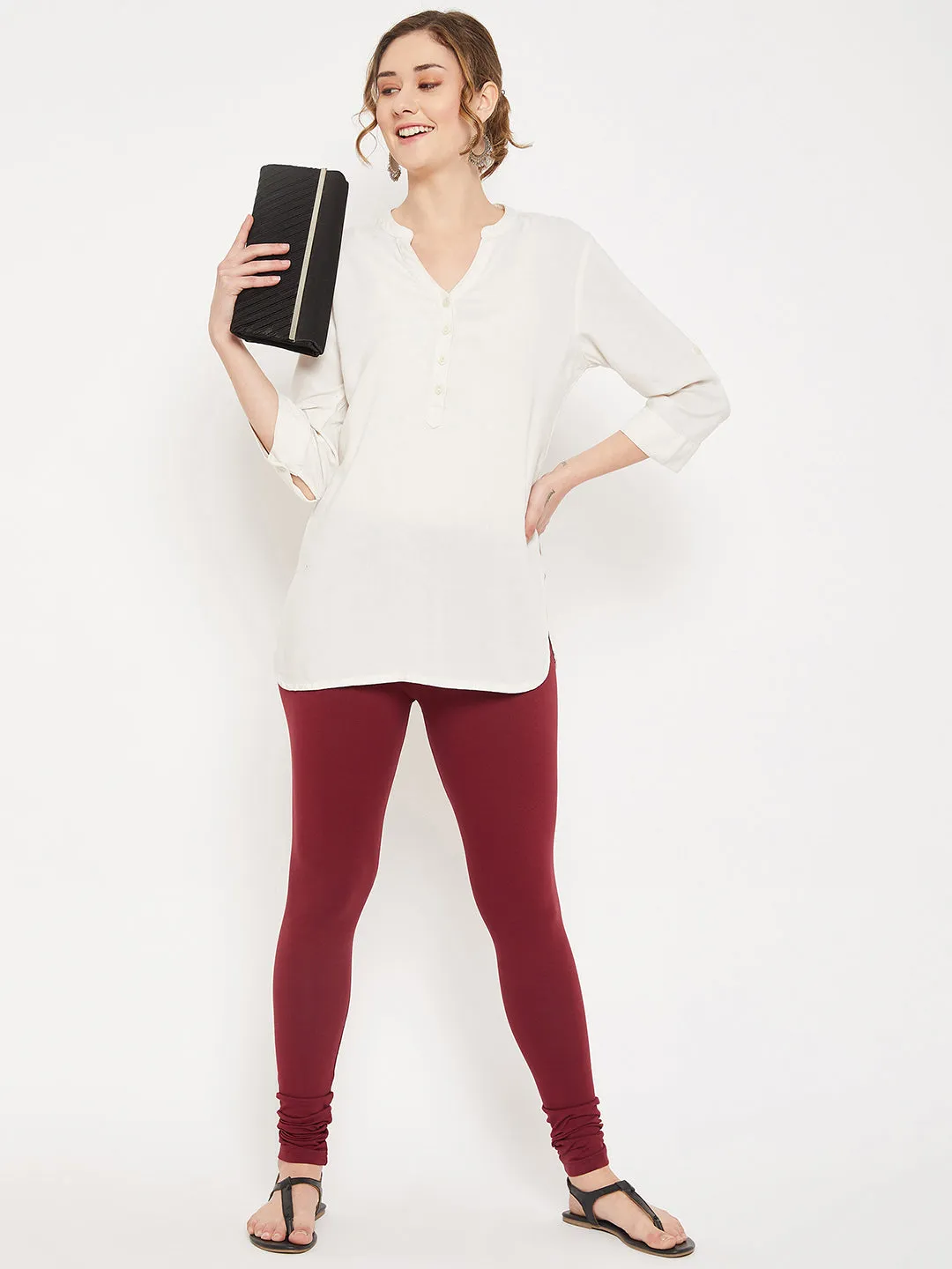 Women's Casual Skinny Fit Maroon  Mid rise Leggings