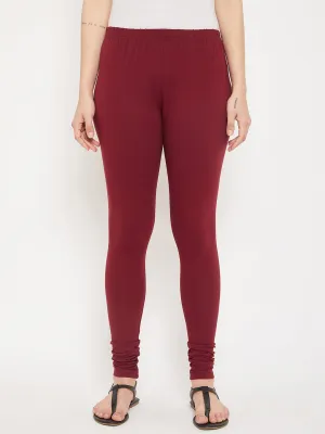 Women's Casual Skinny Fit Maroon  Mid rise Leggings