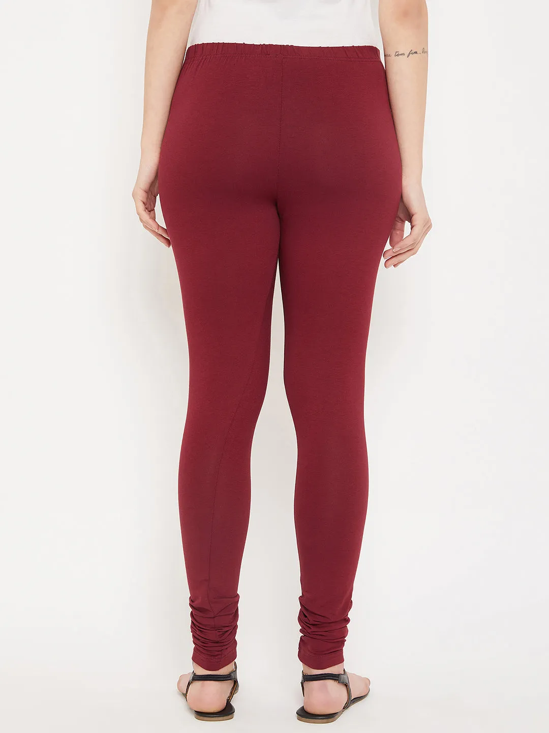 Women's Casual Skinny Fit Maroon  Mid rise Leggings