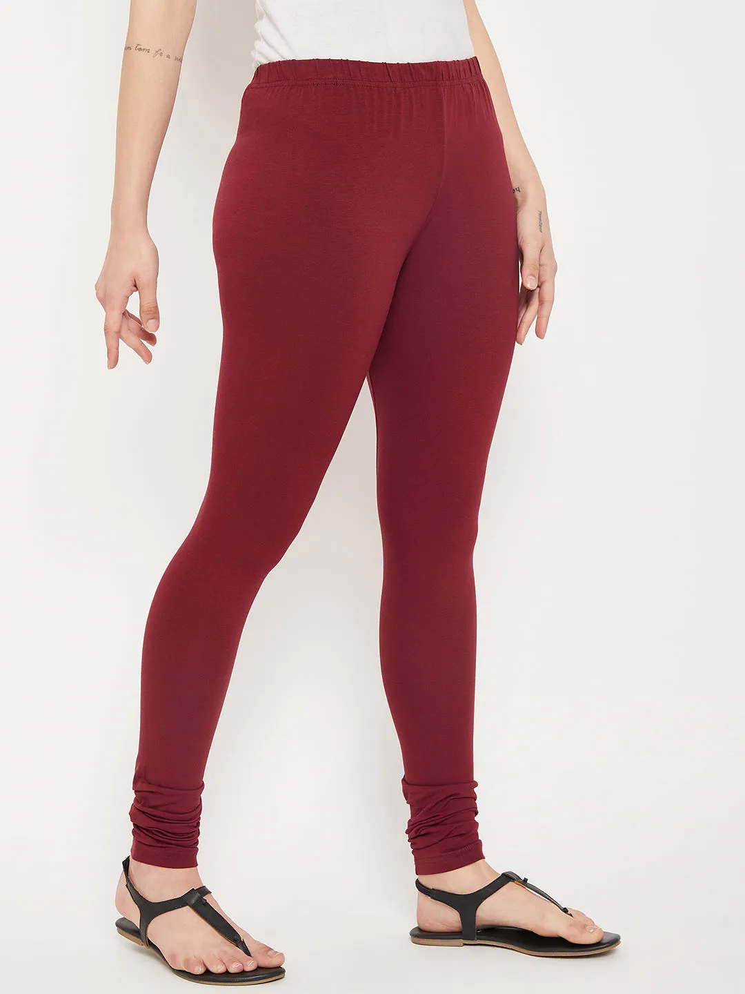 Women's Casual Skinny Fit Maroon  Mid rise Leggings