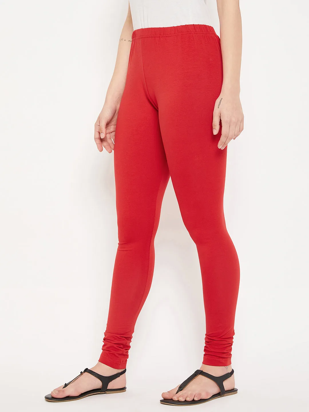 Women's Casual Skinny Fit Red  Mid rise Leggings