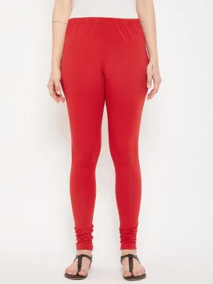 Women's Casual Skinny Fit Red  Mid rise Leggings