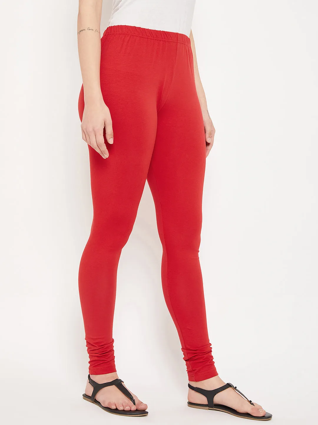 Women's Casual Skinny Fit Red  Mid rise Leggings