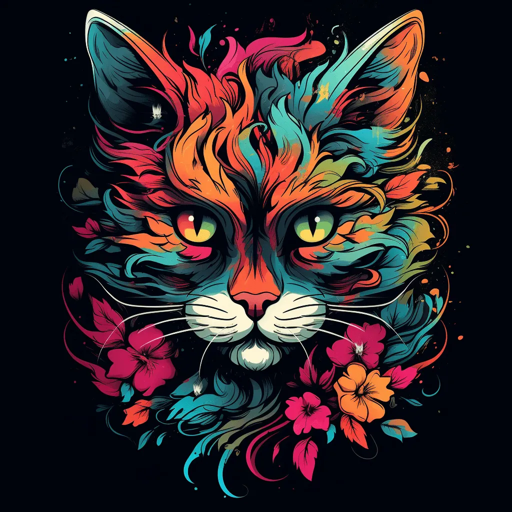 Women's Colorful Cat design Cotton T-Shirt