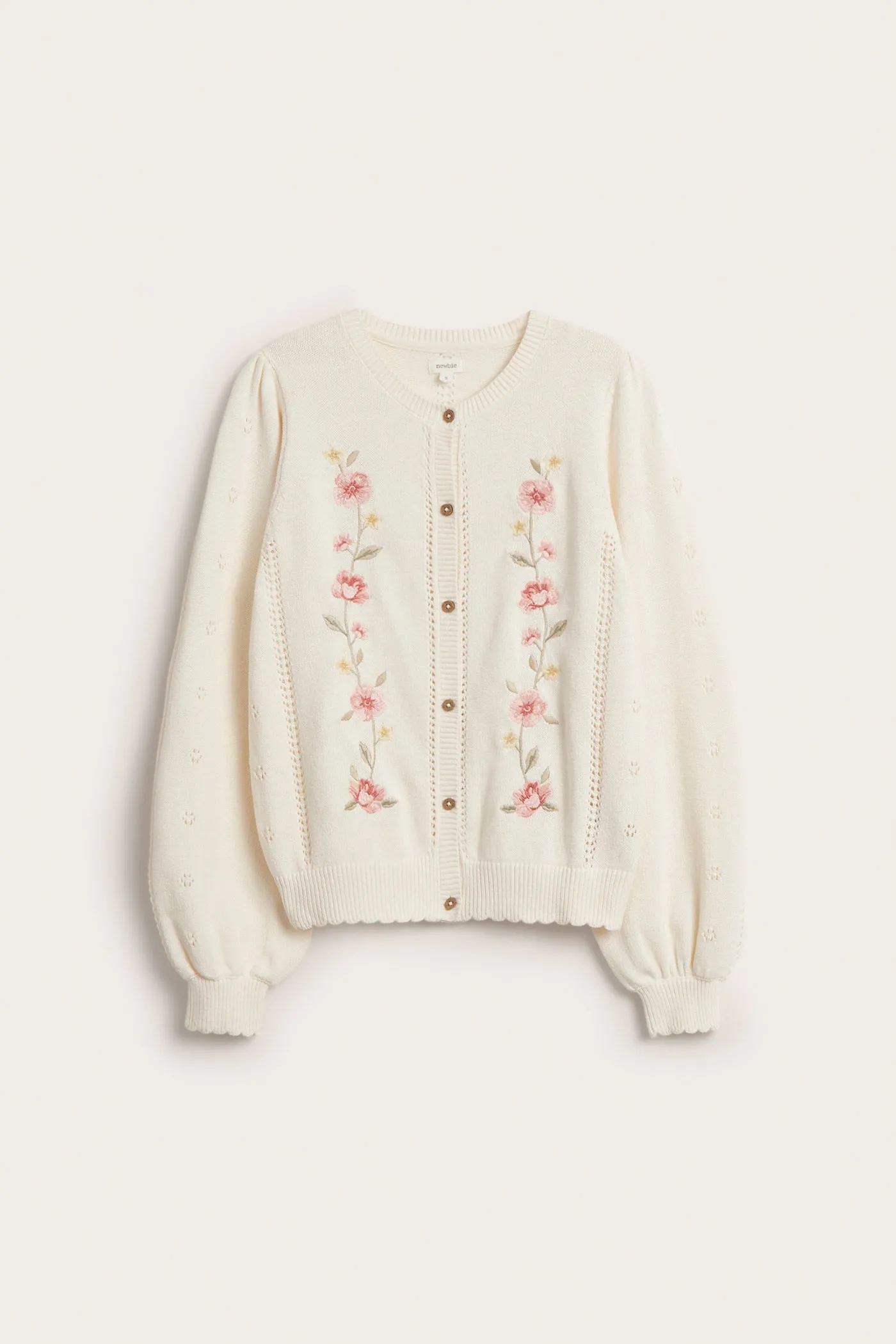 Women's white cardigan with floral embroidery