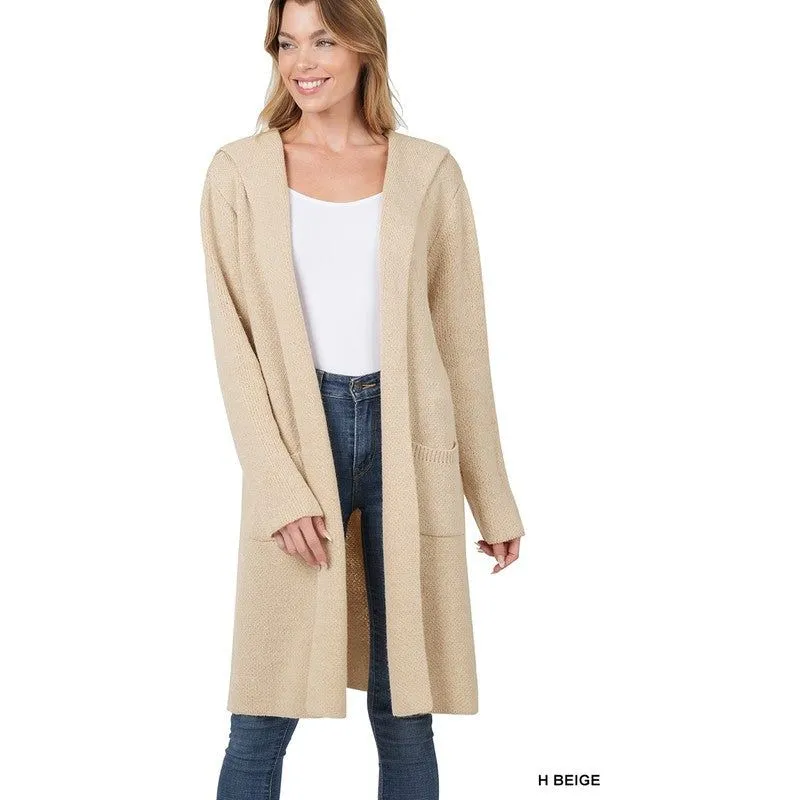 ZENANA Warm Hooded Open Front Cardigan with Pockets