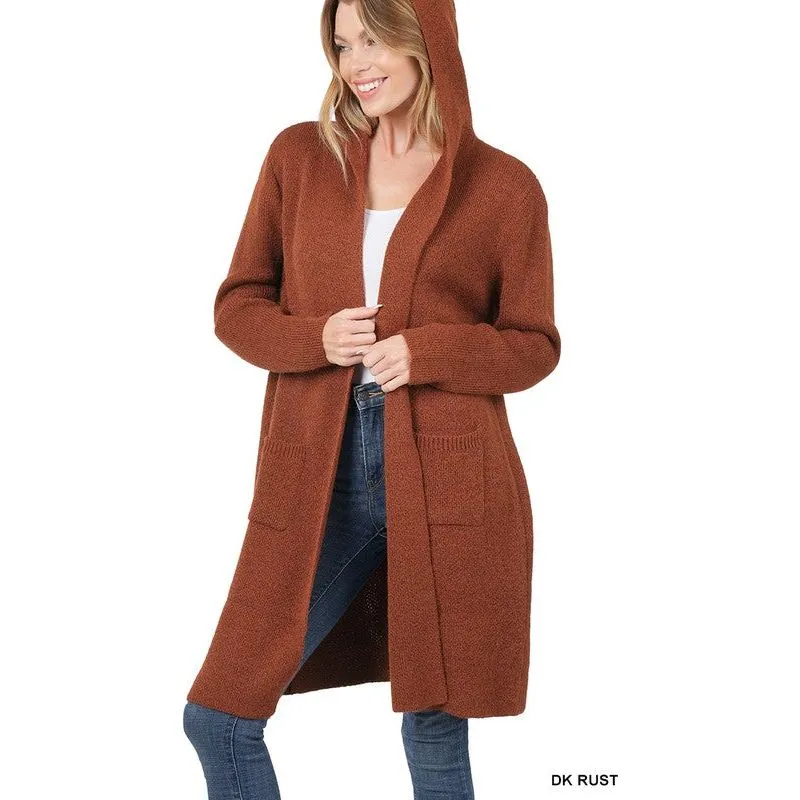 ZENANA Warm Hooded Open Front Cardigan with Pockets