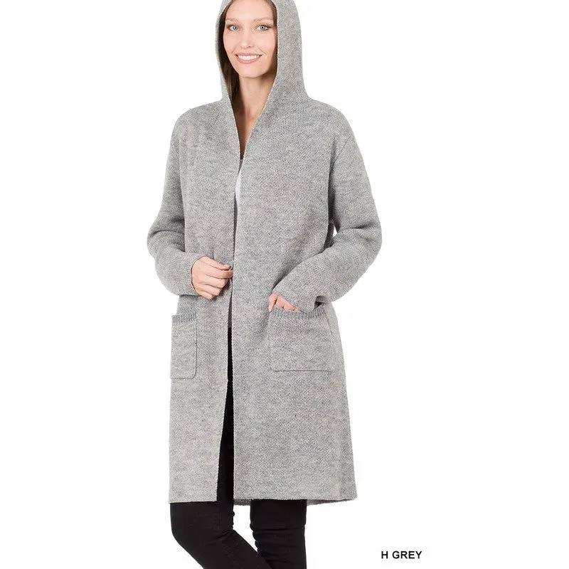 ZENANA Warm Hooded Open Front Cardigan with Pockets